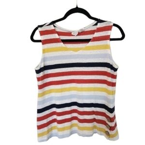 C&C California 100% Linen Multicolor Stripe Tank with Side Bottom Buttons Size M